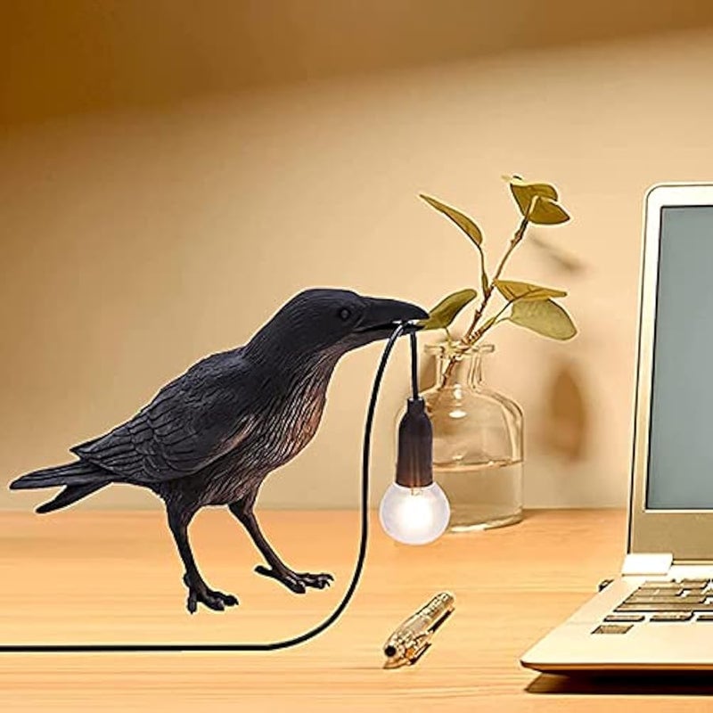 Raven Desk Lamp - Resin LED Bird Lamp for Bedroom/Office/Living Room/Farmhouse Art Deco with Plug - Image 1